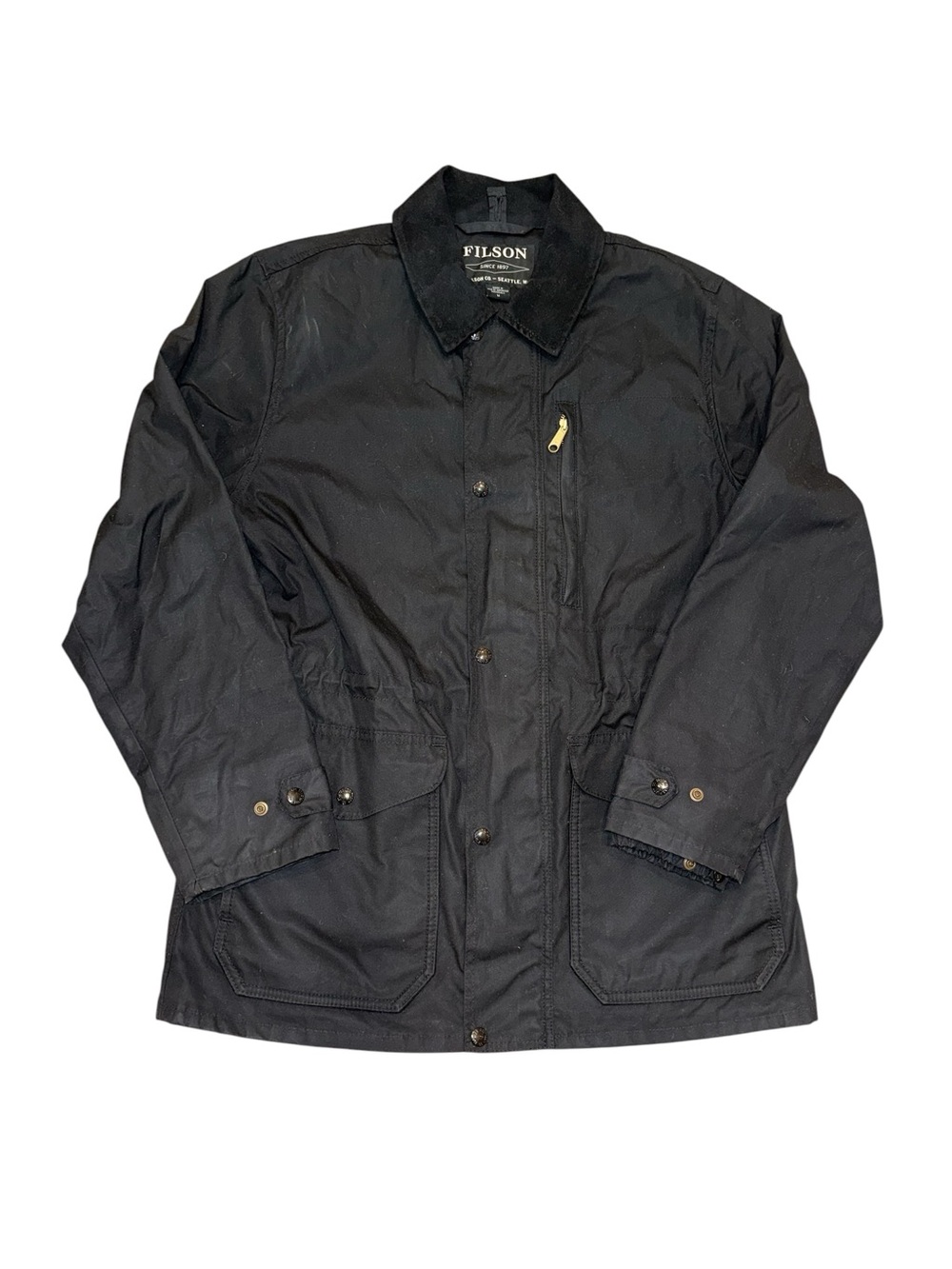 Filson Mile Marker Waxed Cotton Black Chore Jacket Men’s Medium USA Full Zip EUC